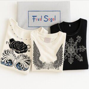 Y2K Fred Segal / Melrose Avenue Set of 3 Vtg Retro Graphic & Beaded Tops Size S